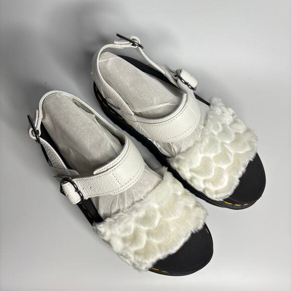 Dr. Martens Voss Heart Fluffy Faux Fur Platform Sandals in White Milled Nappa - Picture 7 of 10